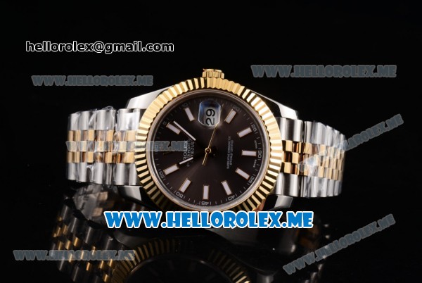 Rolex Datejust II Asia 2813 Automatic Two Tone Case/Bracelet with Stick Markers and Grey Dial (BP) - Click Image to Close